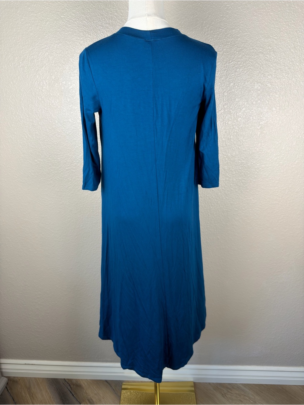 NWT Long-Sleeve Teal Scoop-Neck Midi Dress Stretchy Light, Small - Picture 4 of 9